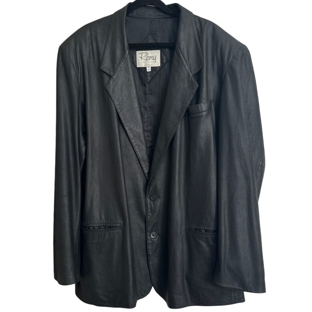 Luxury‎ Remy Leather Black Leather Sports Coat Blazer Size 52